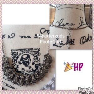 Antiqued Silver & Rhinestone Statement Adjustable Necklace O/S